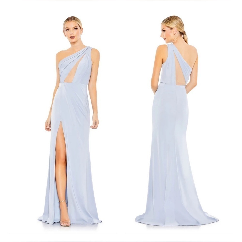 Mac Duggal 50668 NWT Draped One Shoulder Illusion Cut Out Trumpet Gown